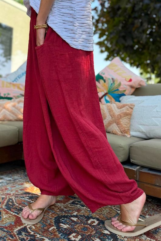 Sandbar Linen Blend Bloom Barrel Pant Rioja